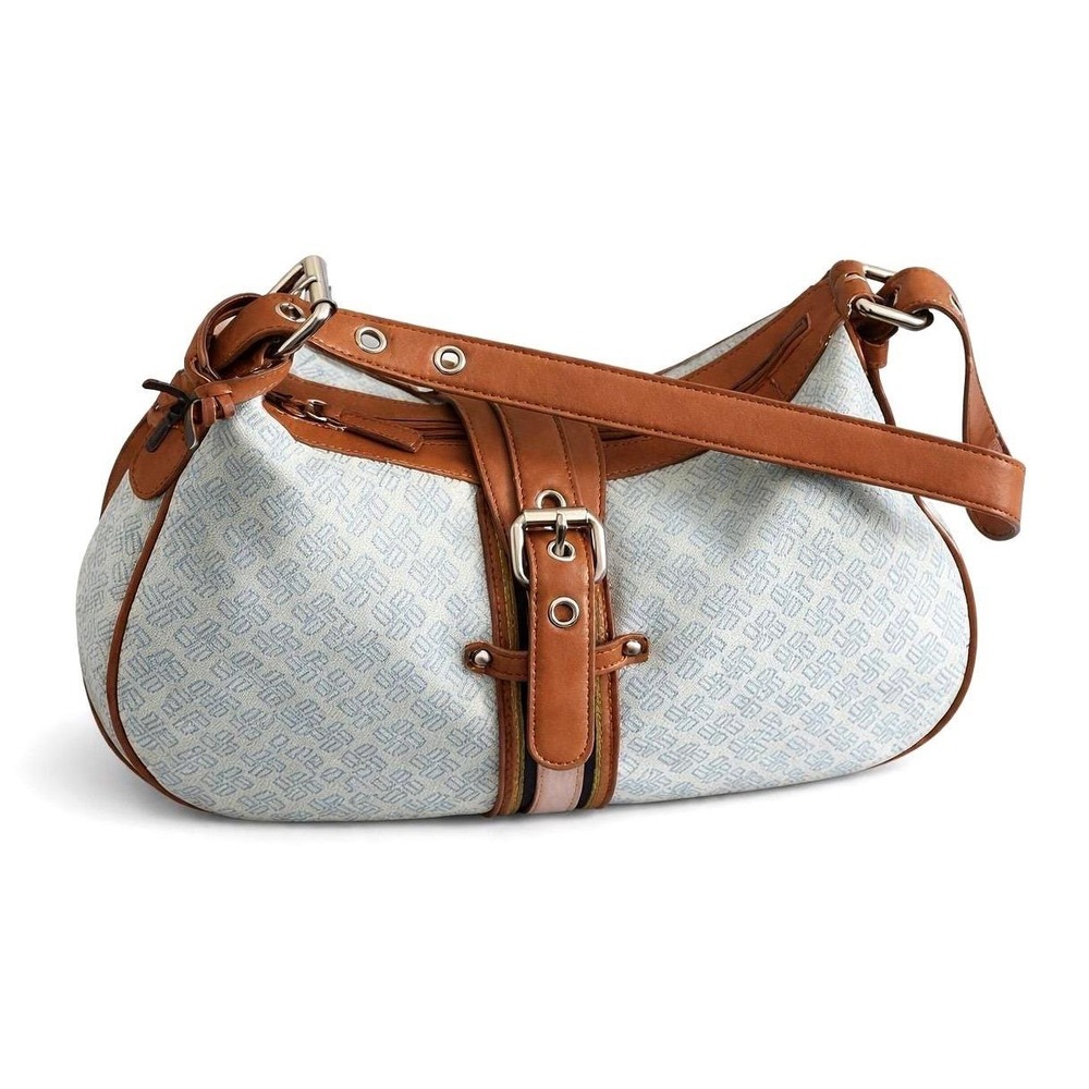 Y2K Bandolino Monogram Leather Hobo Sky Blue Buckle Shoulder Bag Vintage